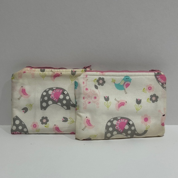Other - Kids Animal Print Pouch Set of 2 - Cream and Pink
